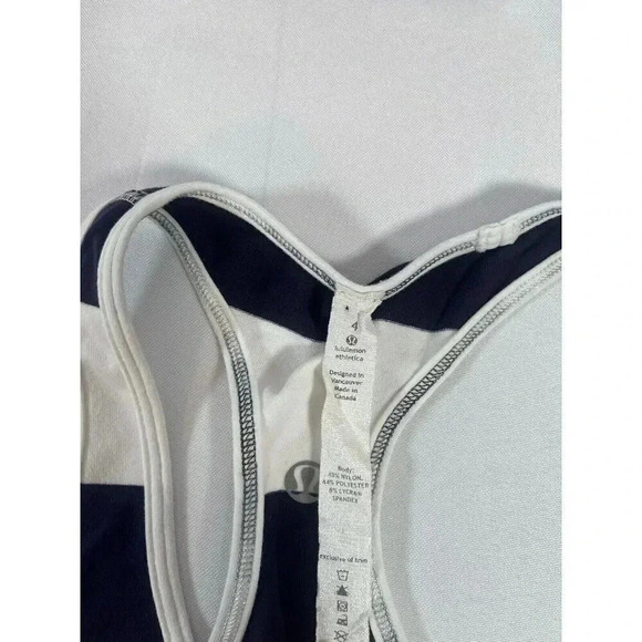 Lululemon Cool Racerback Tank Top Navy Blue White Stripe Size 4 - Picture 4 of 6